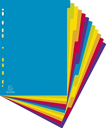 Exacompta - Ref 3812E - Campus PP Dividers - Suitable for A4and Documents, 12 Tabbed Parts, 0.3mm Rigid Polypropylene, Pre-Punched for Folders - Multi-Coloured (Pack of 2)