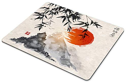 Wasach Gaming Mouse Pad Custom,JapaneseTrees Sun and Mountains Mouse Pad 9.5 X 7.9 Inch (240mmX200mmX3mm)