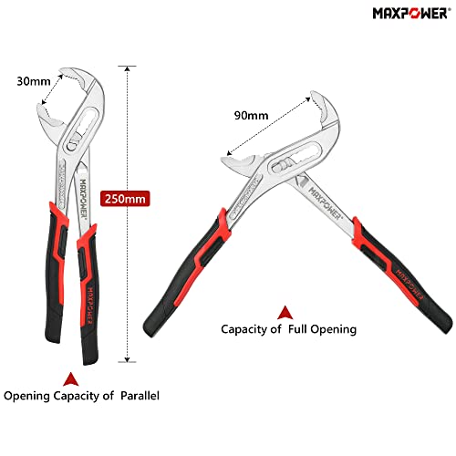 Water Pump Pliers 250mm(10 inches), MAXPOWER Slip Joint Pliers Tongue-and-Groove Pliers Multigrip Groove Joint Plumbing Clamp for Tightening & Loosening Nuts, Bolts, Pipe