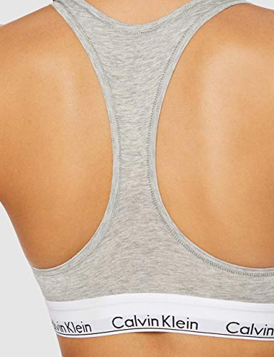 Calvin Klein - Women's Bralette - Modern Cotton - 53% Cotton 35% Modal 12% Elastane - Grey - Cotton Modal Blend - Racerback Styling - Unlined, No Padding - Calvin Klein Logo Print - Size