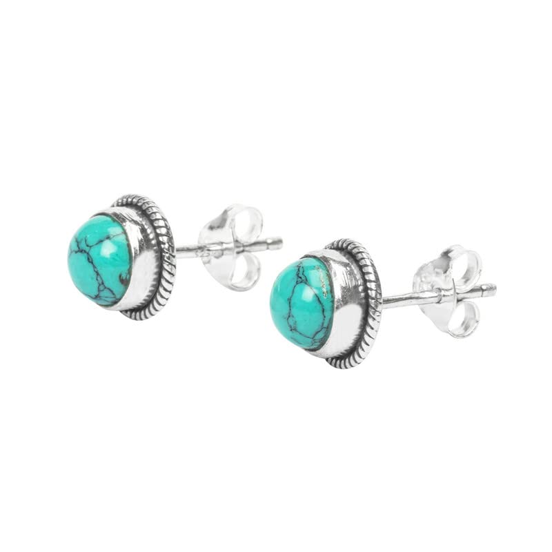 Turquoise Stone Stud Post Earrings, 925 Sterling Silver Gemstone Earring 6 MM Round Girl Women Gift