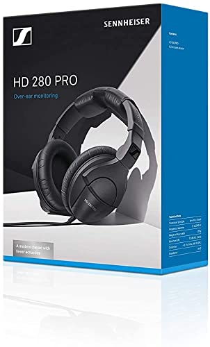 Sennheiser HD 280 PRO Closed-Back Around-Ear Collapsible Professional Studio Monitoring Headphones, for Recording & Mixing, 64 Ohms, Includes 6.3mm Stereo Jack Adaptor & 3m Coiled Cable