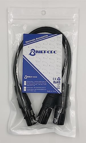 BRIEFCEC XLR Splitter Cable, Microphone Y Cable XLR Male to Dual XLR Female 3 Pin Jack Splitter Cord Audio Adapter, Zinc Alloy Jack OFC Copper Cable(1 Male to 2 Female, 30CM, Black)