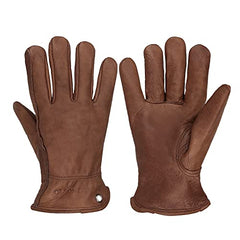 OLSON DEEPAK Cowhide Leather Gloves for Men&Women,Brown Moterbike Leather Gloves,Thorn Proof Garden Work Gloves,Outdoor Camping leather gloves (Large, Retro Brown)