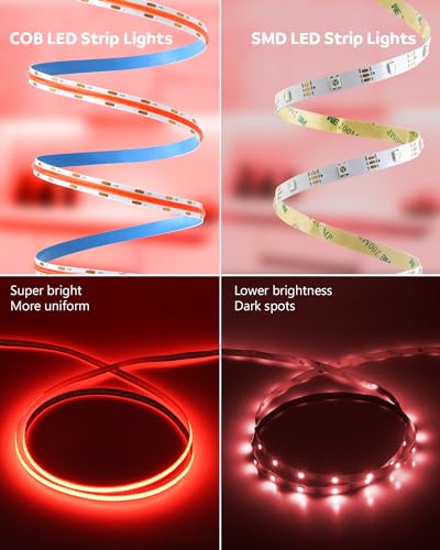 Aclorol COB LED Strip Light 5V USB Powered COB Led Light Red 3.28FT 320Leds CRI85and Flexible Led Light Strip 1M for TV Wall Secretaire Cabinet Bed Lighting and Other DIY Lighting