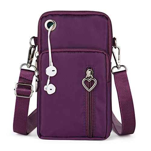 Aucuu Women Crossbody Phone Bag, Nylon Mini Crossbody Shoulder Bag Wrist Bag with Detachable Adjustable Straps, Cellphone Purse Armband with Headphone Port for cellphones under 7 inches