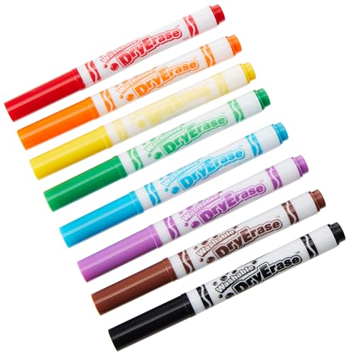 CRAYOLA Washable Dry-Erase Markers - Assorted Colours (Pack of 8)   Low Odour, Easy Wiping Colouring Fun! Ideal for Kids Aged 3and