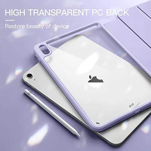 Vobafe for iPad 10th Generation Case 2022 with Apple Pencil Holder, PC Crystal Clear Back Soft TPU Cover Trifold Stand for iPad 10 (10.9 Inch), Auto Wake Up/Sleep, Lavender