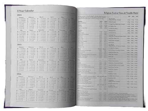 Academic Diary 2024-2025 A5 Day to a Page DAP Appointment Mid Year Planner Case bound Hardback - Red/Burgundy