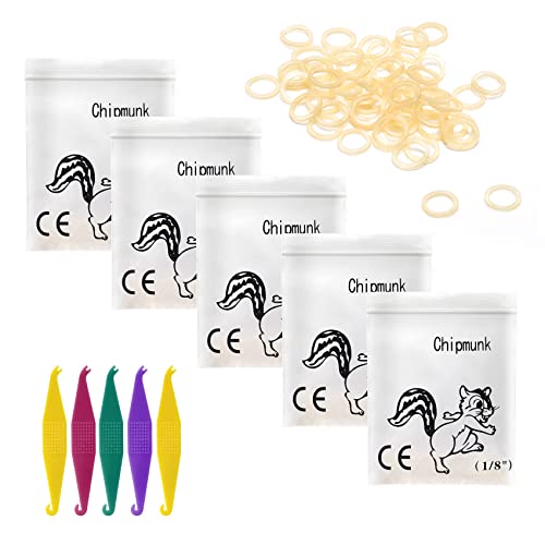 Annhua 500pcs Dental Orthodontic Elastics Rubber Bands with 5 Pcs Placers, Good for Braces, Teeth Gap,Crooked Teeth, etc (Chipmunk 1/8 inches 4.5OZ)