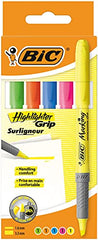 BIC Highlighter Grip, Ribbed Rubber Grip for Extra Comfort, Water-Based Ink, Assorted Colours, Pack of 5