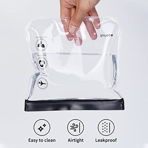 ECOHUB Airport Security Liquids Bags, EVA Airport Liquid Bag 20 x 20cm TSA Approved Clear Travel Toiletry Bag for Women Men, Clear Plastic Zip Lock Bags for Travel, Airline Approved (2 pcs Black)