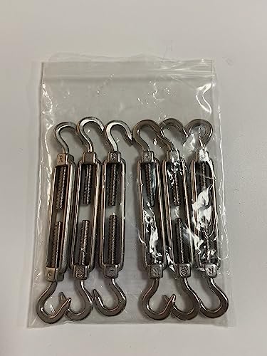 Turnbuckle Wire Tensioner M5 Stainless Steel 6pcs Hook and Eye Rope Cable Turnbuckle Strainer, Heavy Duty C to O Adjustable Garden Rope Tension Set for Sun Shade, Tent, Climbing Plants Fence