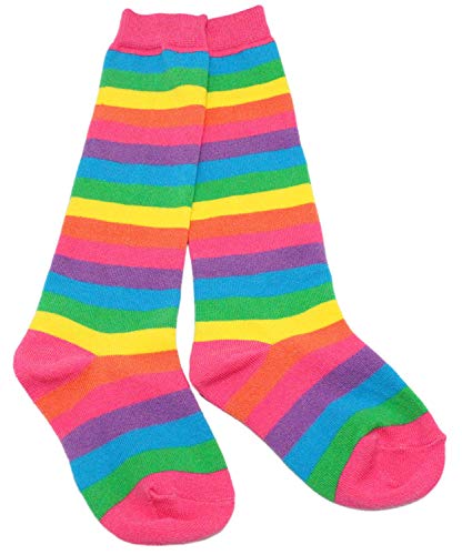 Colourful Baby World Kids Girls Cotton Rich Rainbow Striped Knee Socks (3-5 Years, Pink)