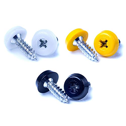 BEK-FIX® Number Plate Oversized Screws Plastic Top 2x White 2x Black 2x Yellow