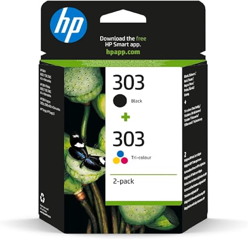 HP 303 (3YM92AE) Original Printer Cartridges 2 Count (Pack of 1) (1xblack, 1xcolor) for HP ENVY 6200, 7100, 7134,7220e,7221e,7224e,7800,7900e Tango Printer.Black - 1X 200 pg Tri-color - 1 x 165 pg