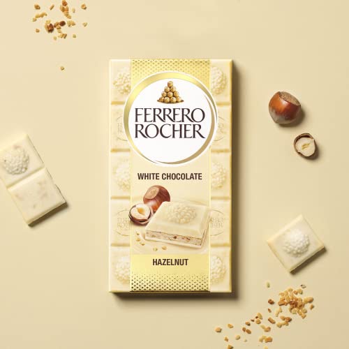 Ferrero Rocher White Chocolate Bar, Movie Night Snacks, Chocolate Gift with Crunchy Whole Hazelnut and Cocoa Filling, 90g