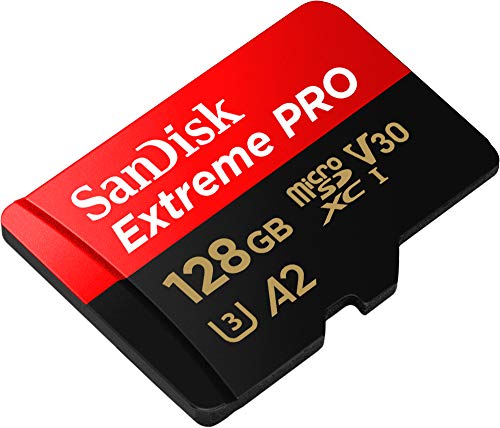 SanDisk 128GB Extreme PRO microSDXC card and SD adapter and RescuePro Deluxe, up to 200 MB/s, with A2 App Performance, for smartphones, action cameras or drones UHS-I Class 10 U3 V30