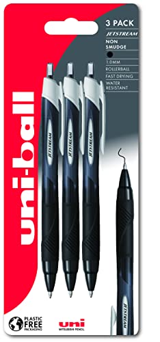 Uni-Ball Jetstream Sport SXN-150S Ballpoint Gel Pens. Premium 1.0mm Rollerball Tip. Smooth Writing Black Uni Super Ink Dries Instantly. Pack of 3 in Plastic Free Packaging