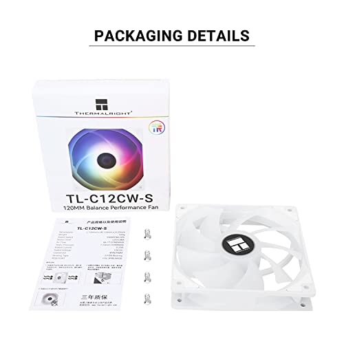 Thermalright TL-C12CW-S CPU Fan 120mm White ARGB Case Cooler Fan, 4pin PWM Silent Computer Fan With S-FDB Bearing Included, up to 1500RPM cooling fan（3 quantities）