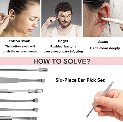 6 Pcs Ear Wax Removal Kit Ear Cleaning Kit Ear Cleaner for Children Kids and Adults Stainless Steel Earwax Remover Tool with Portable Bag (Blue)