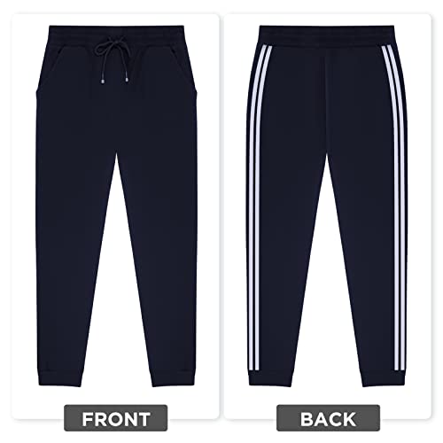 Stanpetix Joggers for Women - Womens Sweatpants with Pockets Sport Pants Black Trousers for Women UK（Navy with White Strip,L