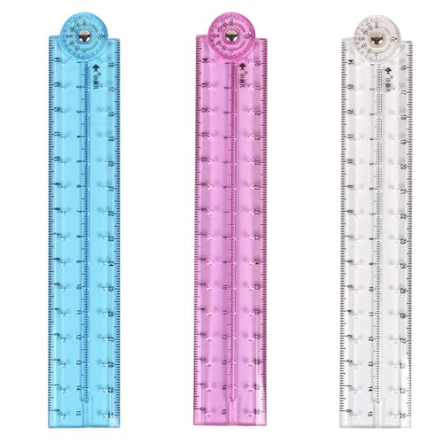 3PCS Folding Ruler 30cm Foldable Ruler Clear Ruler 15cm Transparent Straight Ruler Shatterproof Plastic Ruler Flexible Ruler Geometric Ruler for School Kids Office