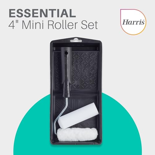 Harris 101092201 Essentials Mini Roller Set for Walls & Ceilings with Tray and Frame, 4” Emulsion & Gloss Roller Sleeves