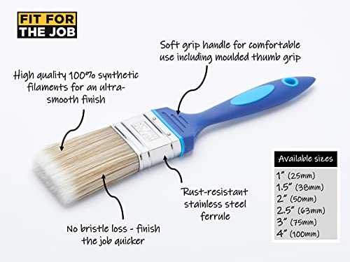 Fit For The Job 1.5 inch No Bristle Loss DIY Paint Brush For A Smooth Finish Painting with Emulsion, Gloss and Satin Paints on Walls, Ceilings, Furniture, Wood & Metal, 1.5 inches 38mm (Pack of 2)