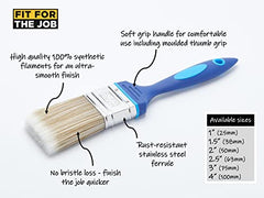 Fit For The Job 1.5 inch No Bristle Loss DIY Paint Brush For A Smooth Finish Painting with Emulsion, Gloss and Satin Paints on Walls, Ceilings, Furniture, Wood & Metal, 1.5 inches 38mm (Pack of 2)