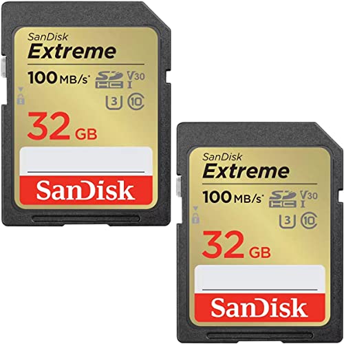 SanDisk 32GB Extreme SDHC cards (2-pack) and RescuePRO Deluxe, up to 100MB/s, UHS-I, Class 10, U3, V30