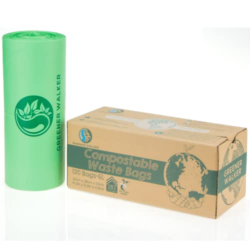 Greener Walker 25% Extra Thick Compost 6L/10L/30L Caddy Bin Liners-120 Bags Biodegradable Kitchen Food Waste Bags(6L)