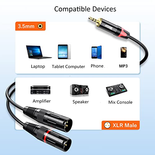 Veetop 2m Dual XLR Male to 3.5mm Microphone Cable XLR Male to 3.5mm mini Jack TRS Balanced Audio Stereo Cable 1/8 inch to XLR 3 Pin Interconnect Cable for Laptop, DSLR Camera, Sound, DV