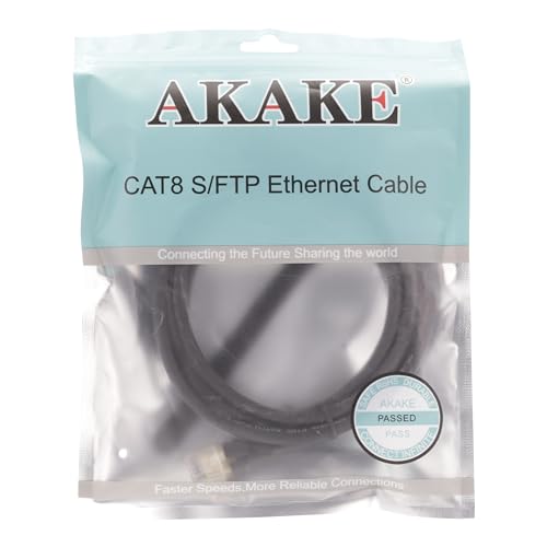 Akake Cat 8 Ethernet Cable, 0.5M 1M 2M 3M 5M 6M 9M 12M 15M 18M 30M Heavy Duty High Speed Internet Network Cable, Professional LAN Cable Shielded in Wall, Indoor&Outdoor (1.5M), Black