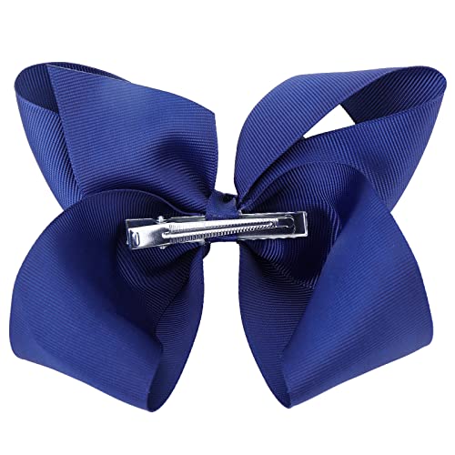 Sibba Ribbon Hair Bows Clips Barrettes 2 Pieces 6 Inch Vintage Big Ponytail Holder Cheerleading Hairpin Easter Party Decorative Hair Styling Accessory Women (2 PCS Dark Blue)