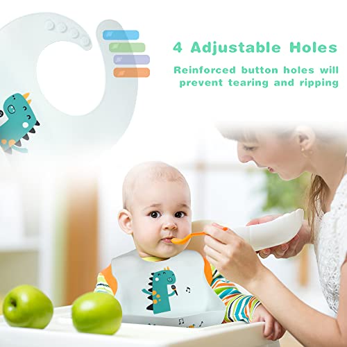 Vicloon Silicone Baby Bib, Baby Weaning Bibs, Waterproof Baby Feeding Bibs Adjustable with Wide Food Catcher Pocket Unisex Toddler Bibs