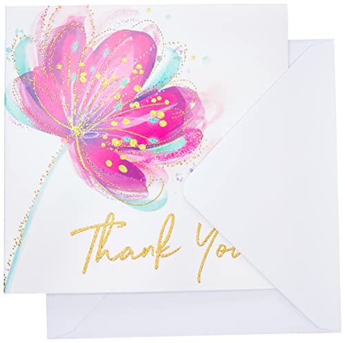 Piccadilly Greetings Luxury Beautiful Contemporary Bloom Thank You Card - 160 mm sq - Koko Designs, KB021, pink grey beige