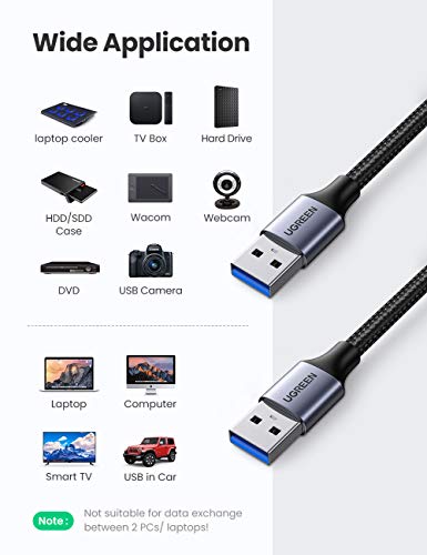 UGREEN USB Cable, USB 3.0 A to A Data Cable Braided, 5Gbps High Speed Transfer USB to USB Cable, Compatible with External Hard Drive/Laptop Cooling Pad/Docking Station/PC/TV/DVD/Printer/Camera(1M)