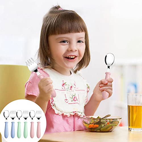 3 Set/6 PCS Baby Fork and Spoon, Toddler Utensils Stainless Steel Baby Forks and Spoons Silverware Set with Round Handle Kids Silverware Children's Flatware Kids Cutlery Set 3 x Forks,3 x Spoons