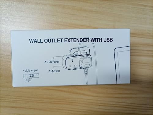 [1-pack] VINTAR Double Plug Adaptor with 2 USB, 2 Way Plugs Extension Multi Sockets Wall Charger Adapter, 13A UK 3 Pin Power Socket for Bedroom, Office, Kitchen, White