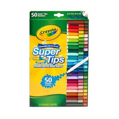 CRAYOLA SuperTips Washable Markers - Assorted Colours (Pack of 50)   Premium Felt Tip Pens That Can Easily Wash Off Skin & Clothing   Ideal for Kids Aged 3and