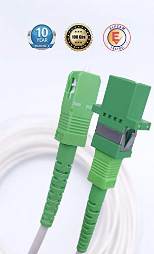 Elfcam® - Fiber Optic Cable Singlemode SC/APC to SC/APC, Delivery with the Coupler for Extending Fiber Optic Cable, Compatible with FTTH Cable, White, 10m / 32.81ft