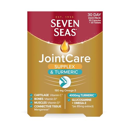 Seven Seas JointCare Supplex & Turmeric, With Glucosamine, Omega-3, Vitamins C and D, Manganese, Food Supplements, 30-Day Pack,packaging may vary