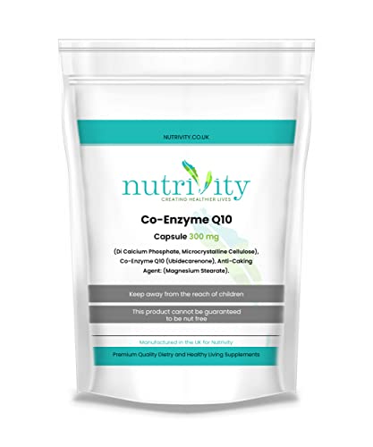 CoQ10 300mg Vegan Capsule - Co Enzyme Q10 High Strength Naturally Fermented Ubiquinone - Made in The UK by Nutrivity (60)