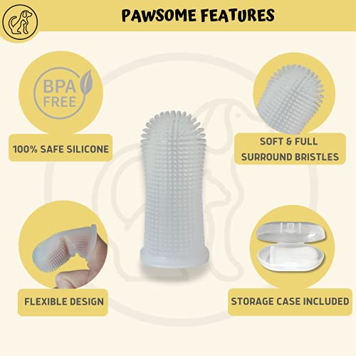 PawsOnlyUK Dog Finger Toothbrush   Set of 2   Toothbrush & Storage Case   Nontoxic Silicone   Teeth Cleaning Breath Dental Care Plaque Off   Dog Cat Puppy Toothbrush (Clear)