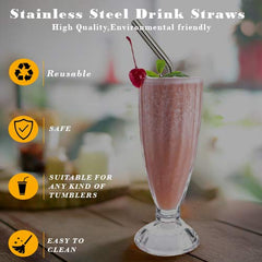 Botanique Stainless Steel Metal Straws Reusable 8 Set Drinking Straws with 2 Cleaning Brush Eco-Friendly BPA Free Straws 8.5 inch Perfect for Smoothie Milkshakes Cocktail and Hot Drinks Colour (Gold)