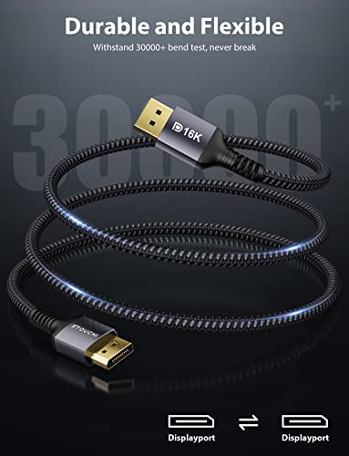 Stouchi DisplayPort Cable 2.1 DP2.1 Cable [16K@60Hz, 10K@60Hz, 8K@120Hz, 4K@240Hz 165Hz 144Hz] Support 80Gbps HDR HDCP 2.2 DSC 1.2a FreeSync G-Sync Display Port 2.1 Cord for Gaming Monitor-2M/6.6Ft