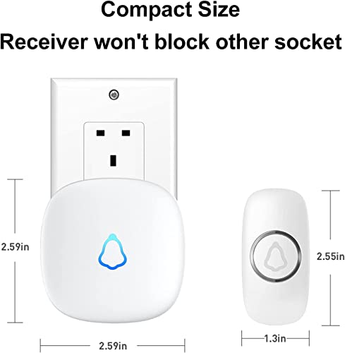 SECRUI Wireless Doorbell, 3 Plug in Receiver 2 Bell Push Waterproof Battery Operated Cordless Doorbell Operating at 1,000 Feet Long Range Chimes Volume Adjustable Easy Install for Home, School, Office