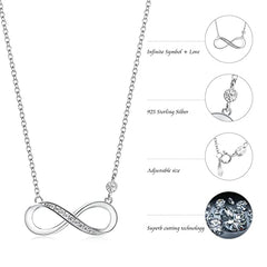 Aucuu Women's Sparkling Infinity Pendant Necklace, 925 Sterling Silver Necklace with Shiny Cubic Zirconia, Adjustable Infinity Necklace - Luck & Eternity Gifts for Lover/Mum/Girls, 45cm