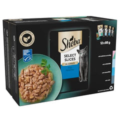 Sheba Select Slices - Wet Cat Food - Pouches for Adult Cats - Fish Collection in Gravy – 12 x 85 g